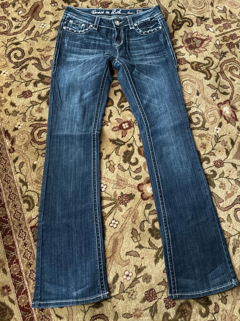 Grace in LA Dark Blue Flared Jeans